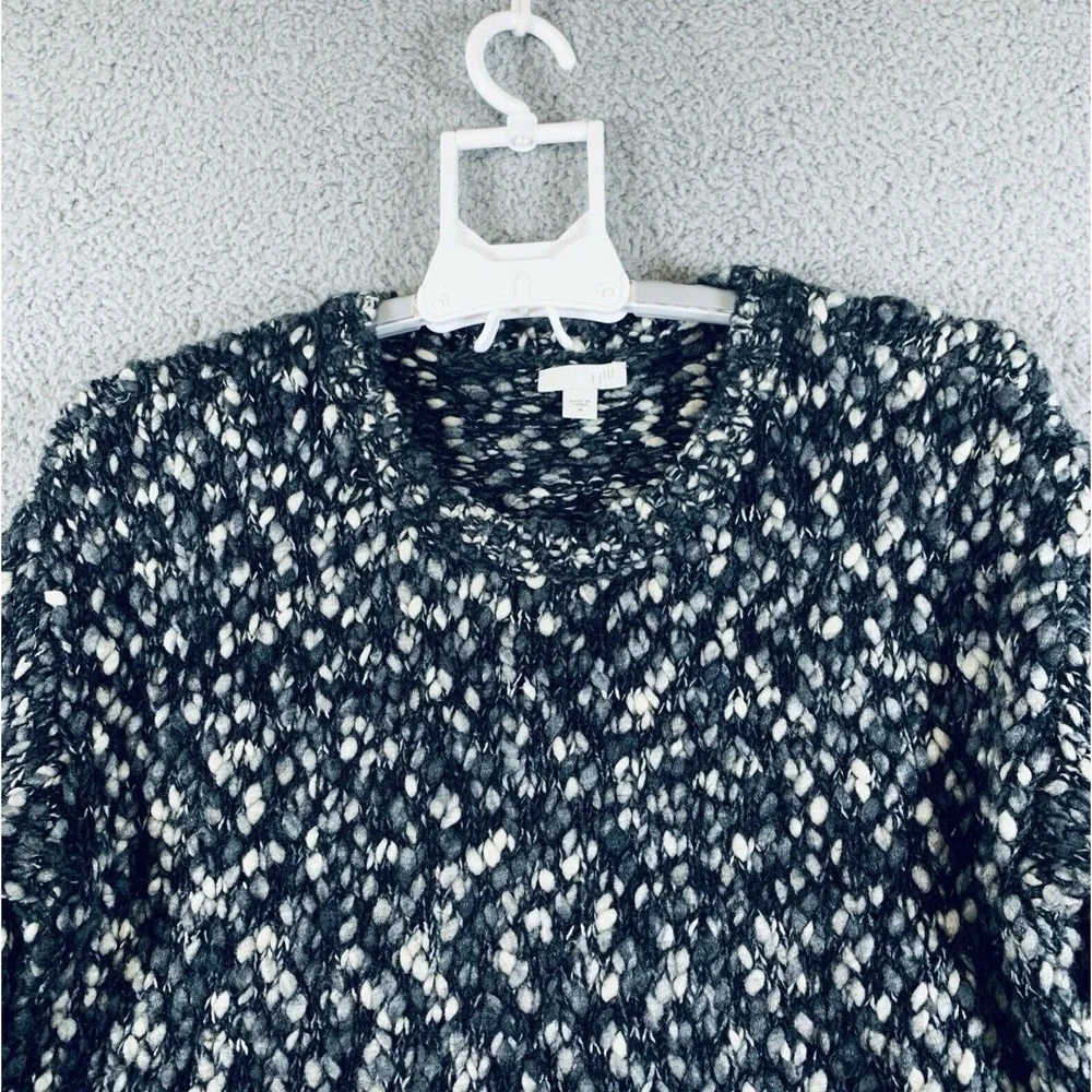 J.Jill Sweater Women's Hi Low Pullover Knit Long Sleeve Wool Blend Black White M